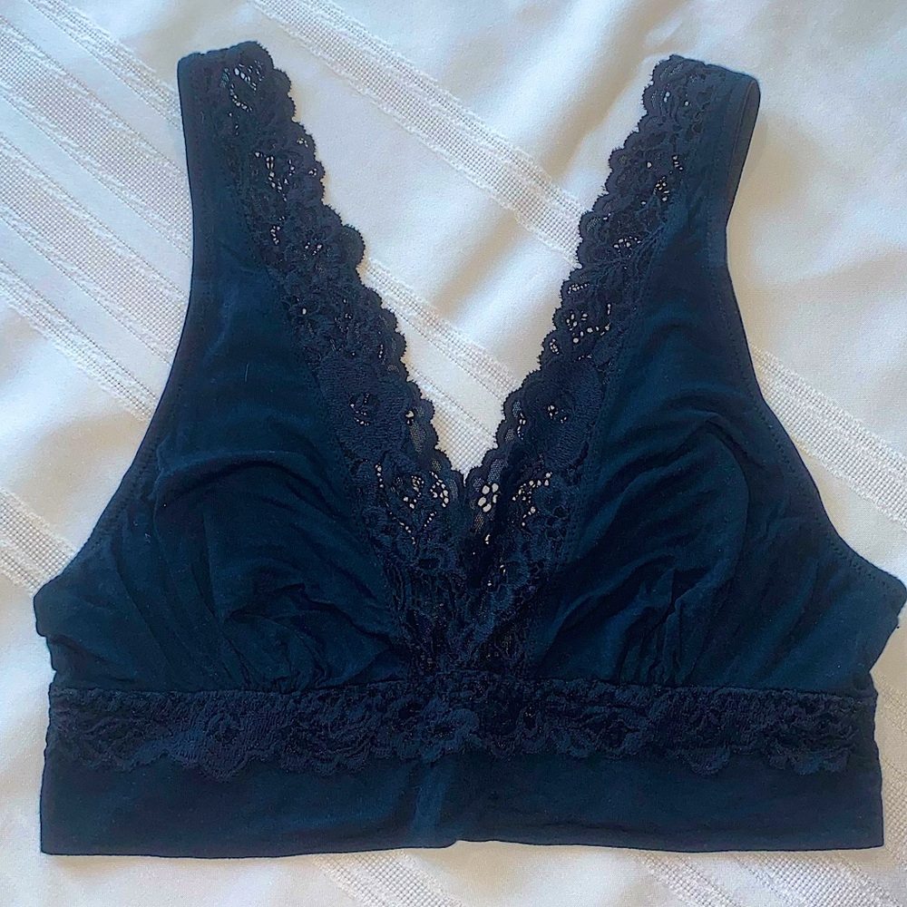 Free People Intimately Black Lace Bralette V-neck Longline Elastic Women’s Small